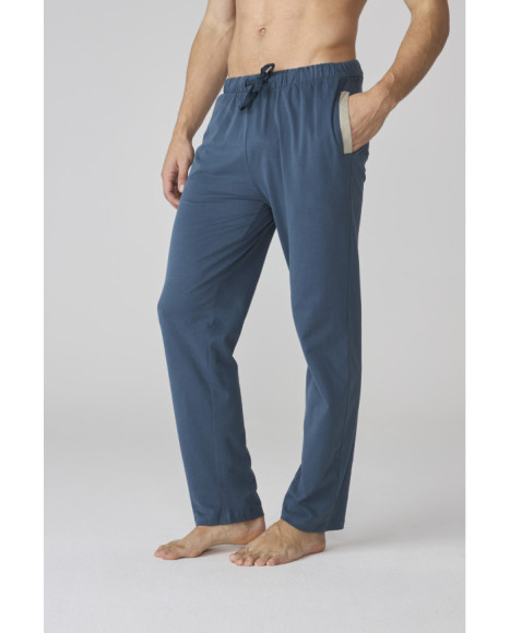 Conjunto de pijama para hombre a rayas azules con pantalón liso en tono azul