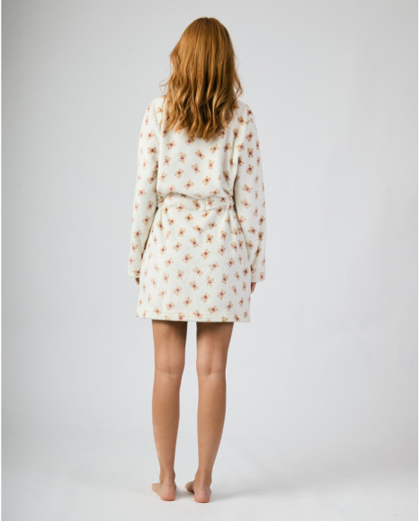 Bata corta para mujer con estampado de ositos y cinturón