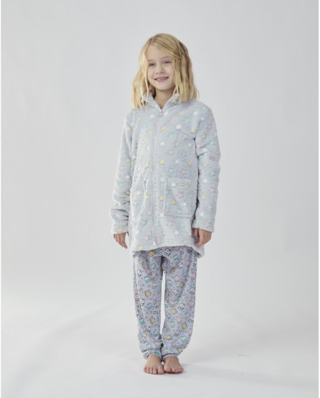 Bata para niña en color gris claro con estampado de estrellas