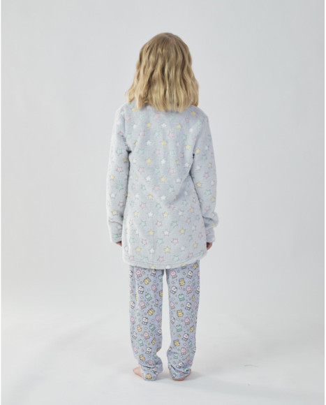 Bata para niña en color gris claro con estampado de estrellas