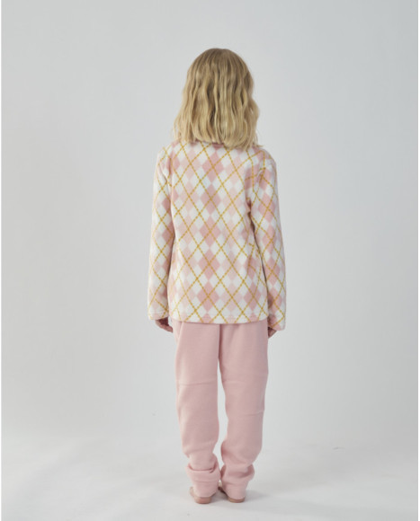 Pijama para niña de manga larga con pantalón rosa y camiseta estampada