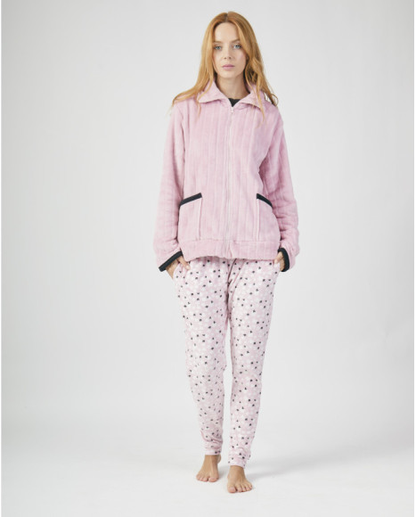 Chaqueta polar de mujer rosa con cremallera y bolsillos