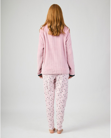 Chaqueta polar de mujer rosa con cremallera y bolsillos