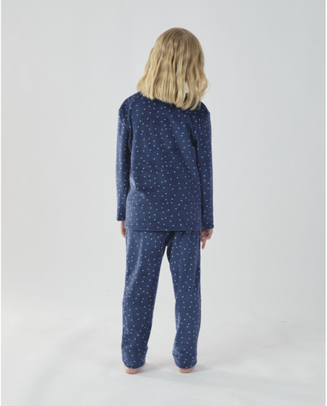Pijama largo para niña en azul marino con estampado de Snoopy