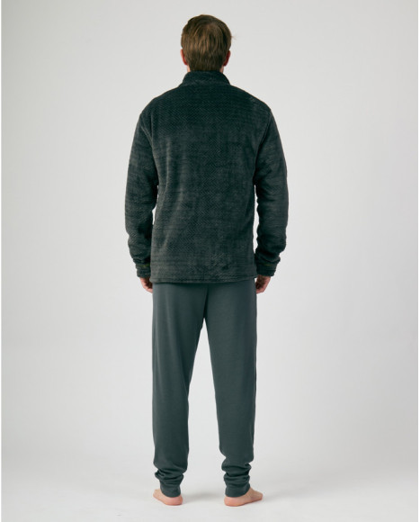 Chaqueta de estar en casa para hombre en gris con cremallera amarilla