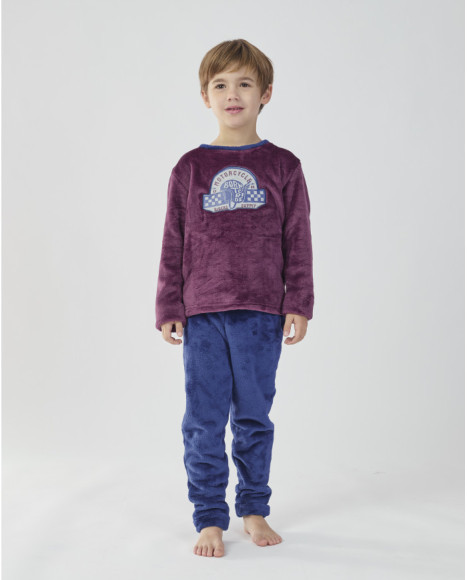 Pijama largo para niño con camiseta morada y pantalón azul