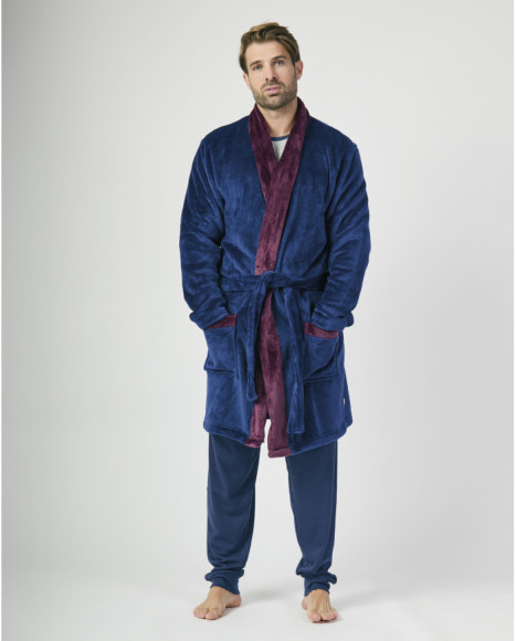 Bata de invierno para hombre en azul y morado afelpado