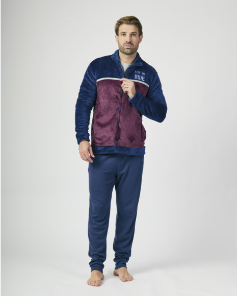 Chaqueta de casa para hombre en azul y morado con cremallera