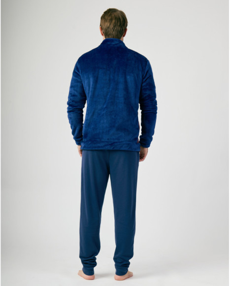 Chaqueta de casa para hombre en azul y morado con cremallera