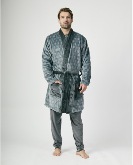 Bata de invierno para hombre en verde con estampado geométrico