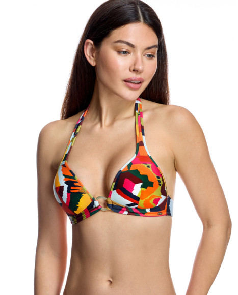 Top de bikini de mujer con copa triangular y detalle de anilla central
