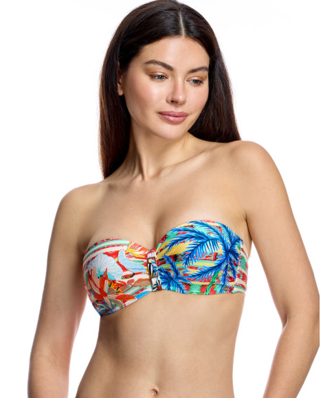 Top de bikini de mujer con diseño bandeau y estampado tropical