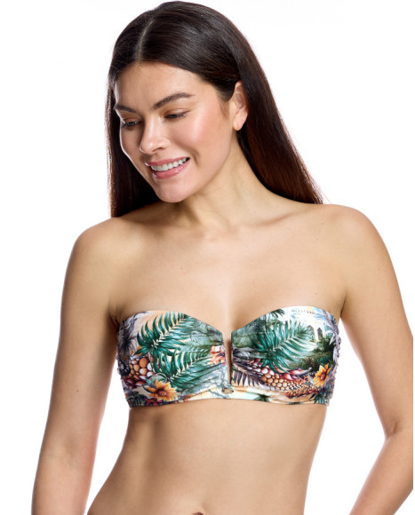 Top de bikini de mujer tipo bandeau con estampado botánico