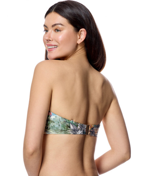 Top de bikini de mujer tipo bandeau con estampado botánico