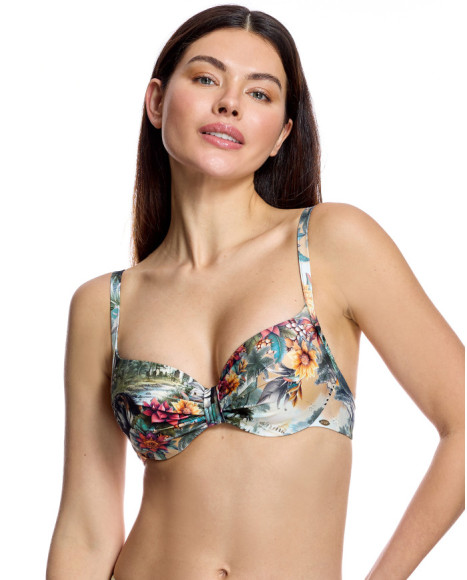 Top de bikini de mujer con copas preformadas y estampado selvático