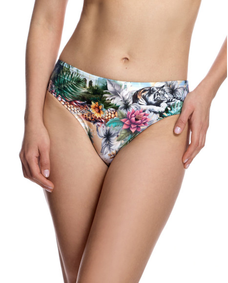 Braguita de bikini de mujer con talle medio y estampado tropical artístico