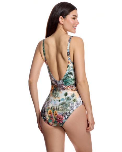 Bañador de mujer con estampado paisajístico y escote en pico