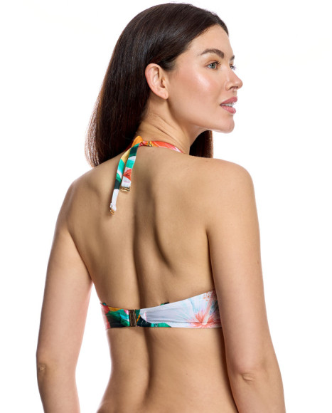 Top de bikini de mujer con escote halter y lazada central
