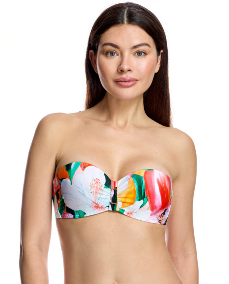 Top de bikini de mujer tipo bandeau y herraje central metálico