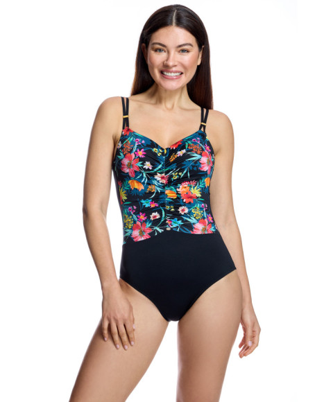 Bañador de mujer con cuerpo fruncido y tirantes dobles regulables