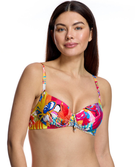 Top de bikini de mujer con copas preformadas y detalle de lazo central