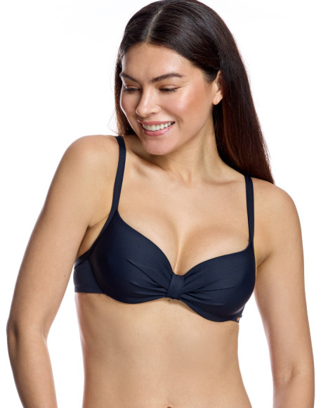 Top de bikini de mujer con copas preformadas y detalle de nudo central