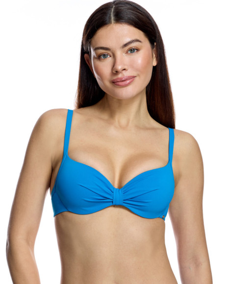 Top de bikini de mujer con copas preformadas y detalle de nudo central