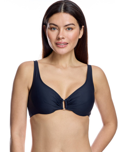 Top de bikini de mujer con aros y detalle de anilla central