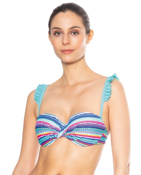 Top bikini bandeau con copa estampado Líneas ethnicas