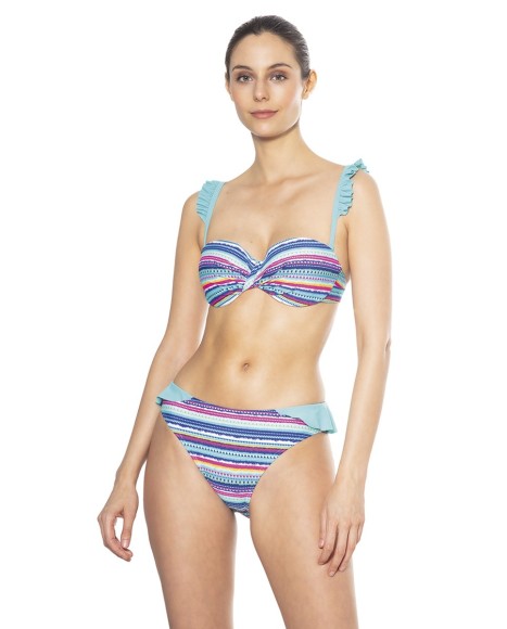 Braga bikini básica con camal alto y volante Líneas ethnicas