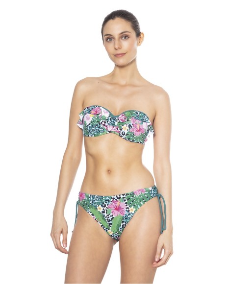 Top bikini bandeau con copa estampado con volante Animal tropical Top bikini bandeau con copa estampado con volante Animal tropical