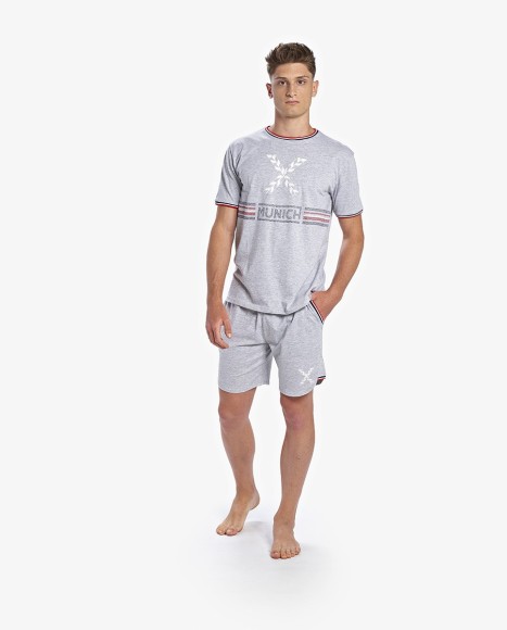 Pijama hombre corto algodón gris Retro