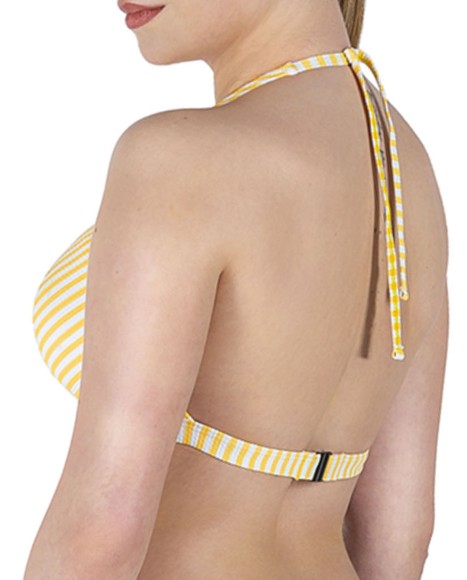Top bikini triángulo estampado de rayas Mostaza stripes