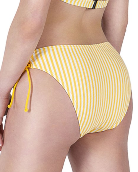 Braga bikini estampado de rayas con cordones laterales Mostaza stripes