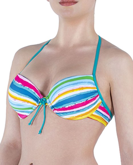 Top bikini con aro y copa estampado multicolor Watercolor