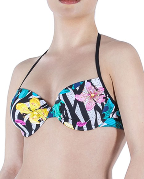 Top bikini con aro de estampado floral combinado Tropical cebra