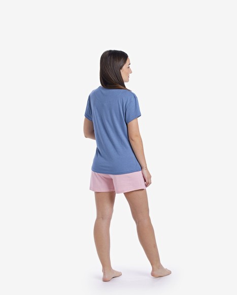 Pijama mujer corto azul y rosa glam