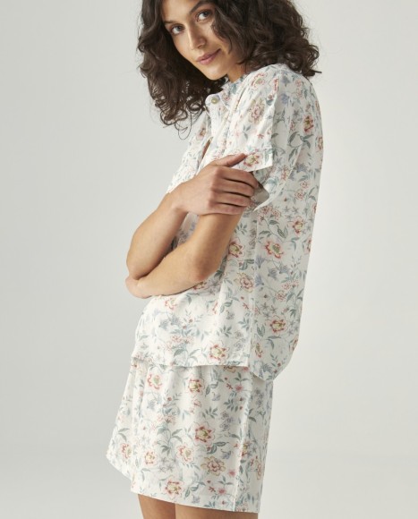 Pijama mujer corto estampado de flores petrol