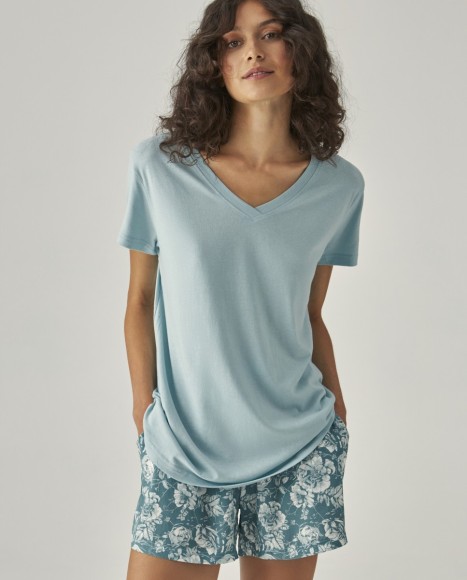 Pijama mujer combinado con escote de pico petrol