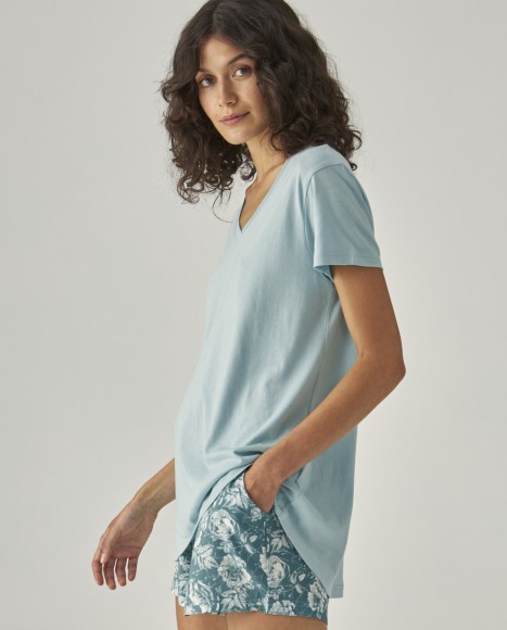 Pijama mujer combinado con escote de pico petrol
