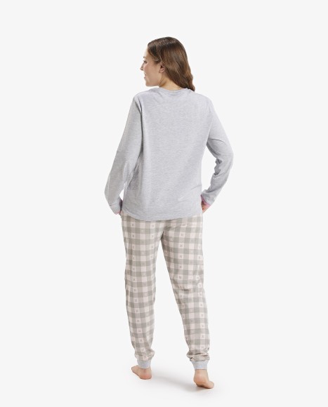 Pijama mujer combinado gris y estampado cuadros vichy Retro