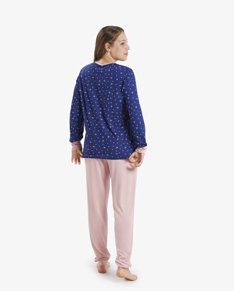 Pijama mujer combinado rosa y azul marino con estampado estrellas Fun