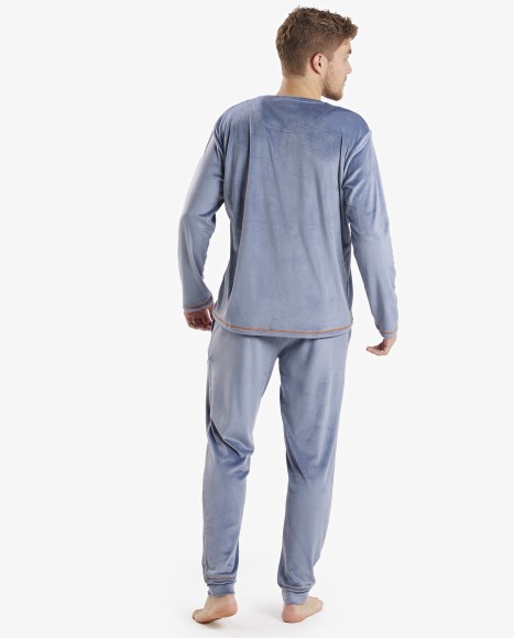 Pijama hombre de terciopelo azul niebla Retro