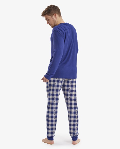 Pijama hombre combinado azul marino y estampado cuadros vichy Casual
