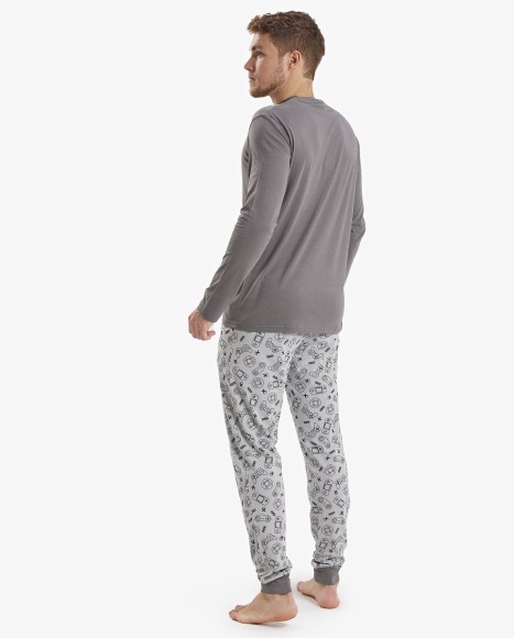 Pijama hombre combinado gris y estampado consolas Fun