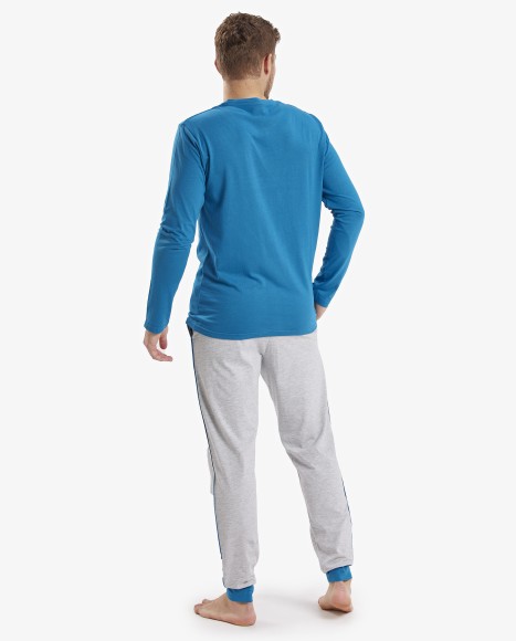 Pijama hombre combinado gris claro y azul con logotipo frontal Fun